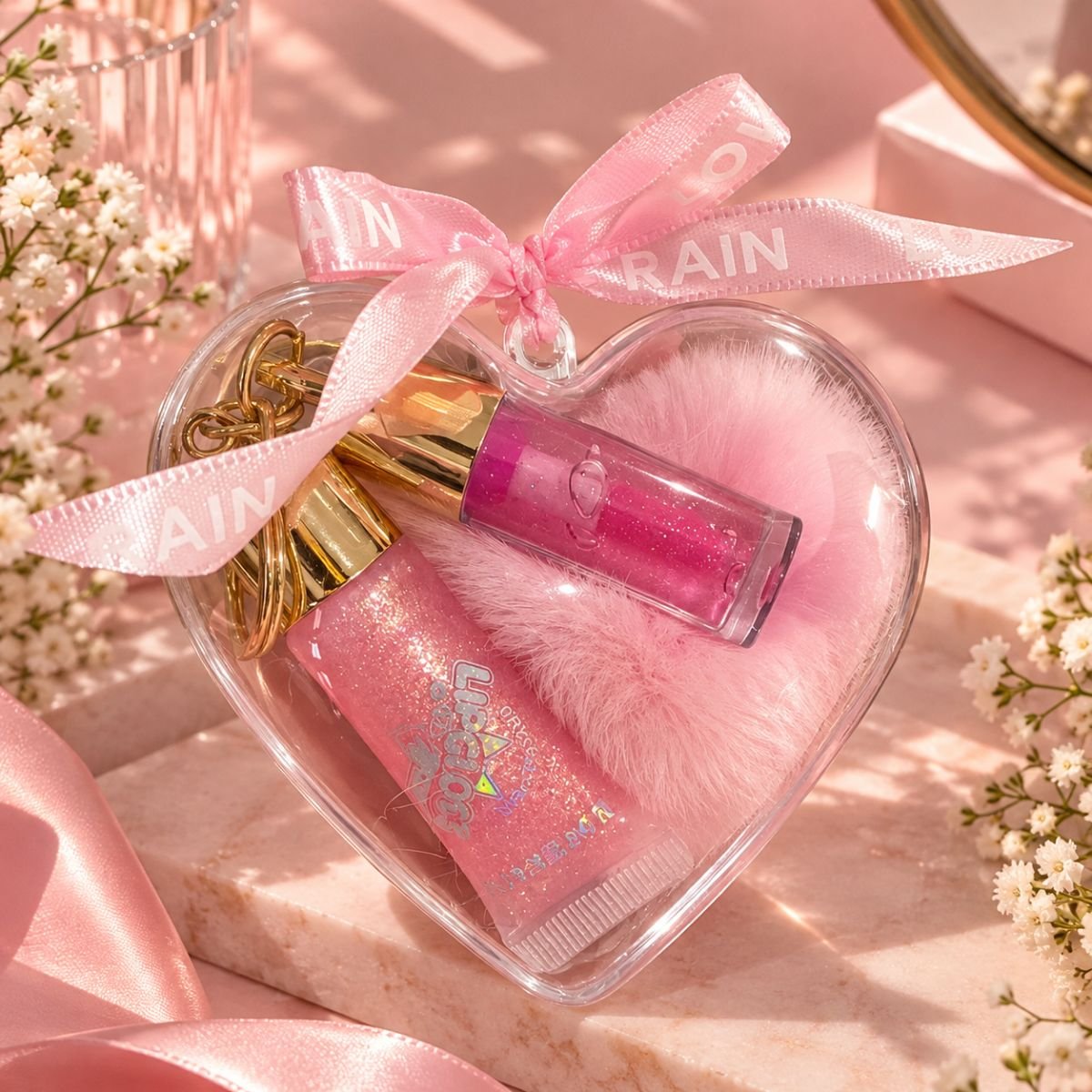 Kit Coração 02 Lip Gloss e Pompom - Love Rain - Imagem 2