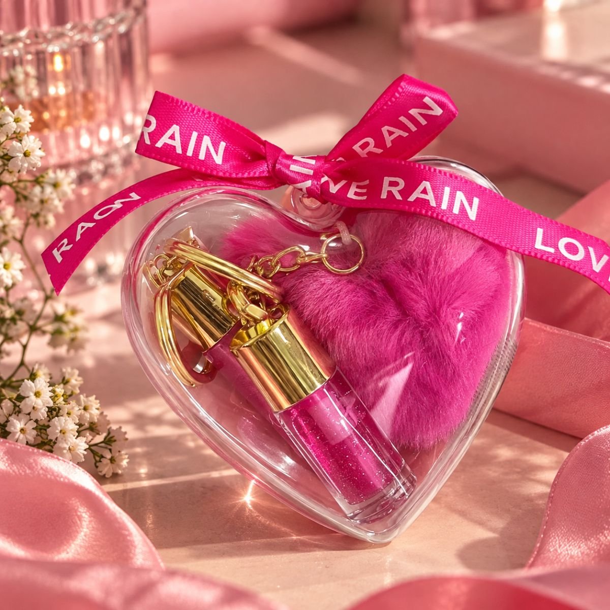 Kit Coração 02 Lip Gloss e Pompom - Love Rain
